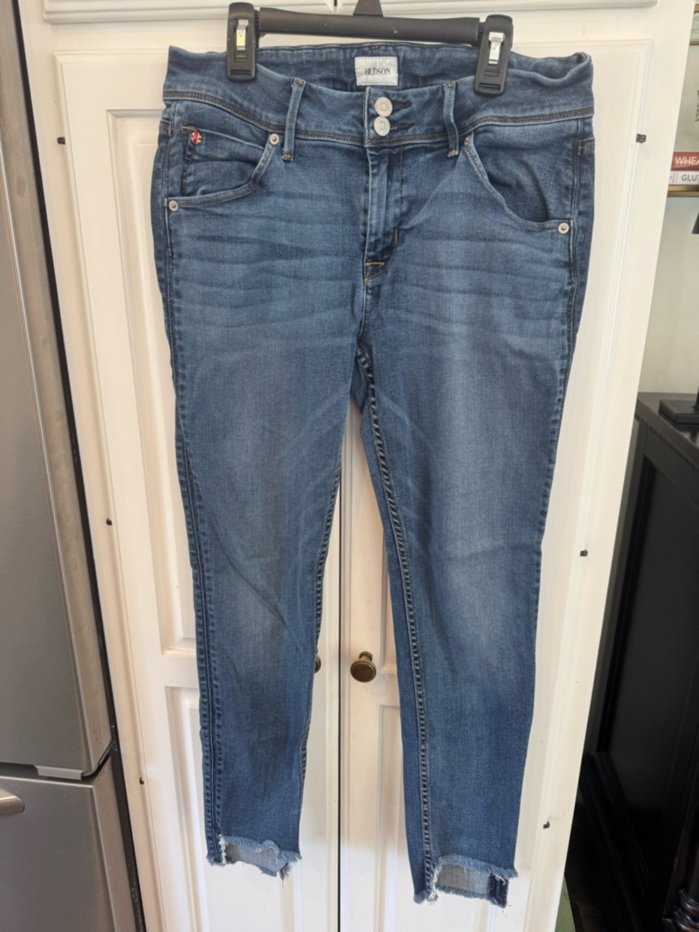 Hudson Jeans Medium Blue Double-Button Denim skinny raw hem